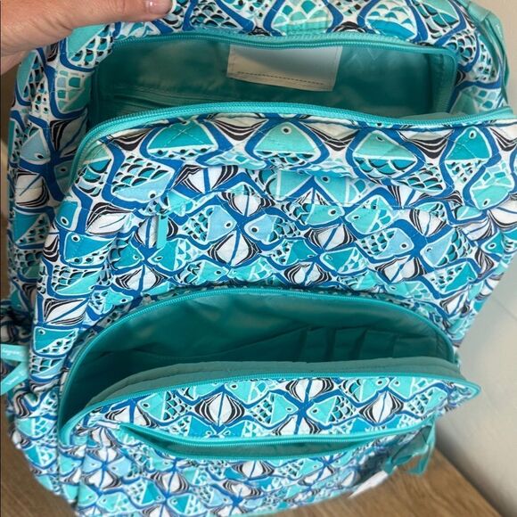 Vera Bradley Go Fish Blue Patterned Quilted Large Essential Travel Backpack NWT main image 13